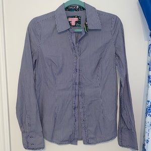 Blue and White Striped Button Up Top